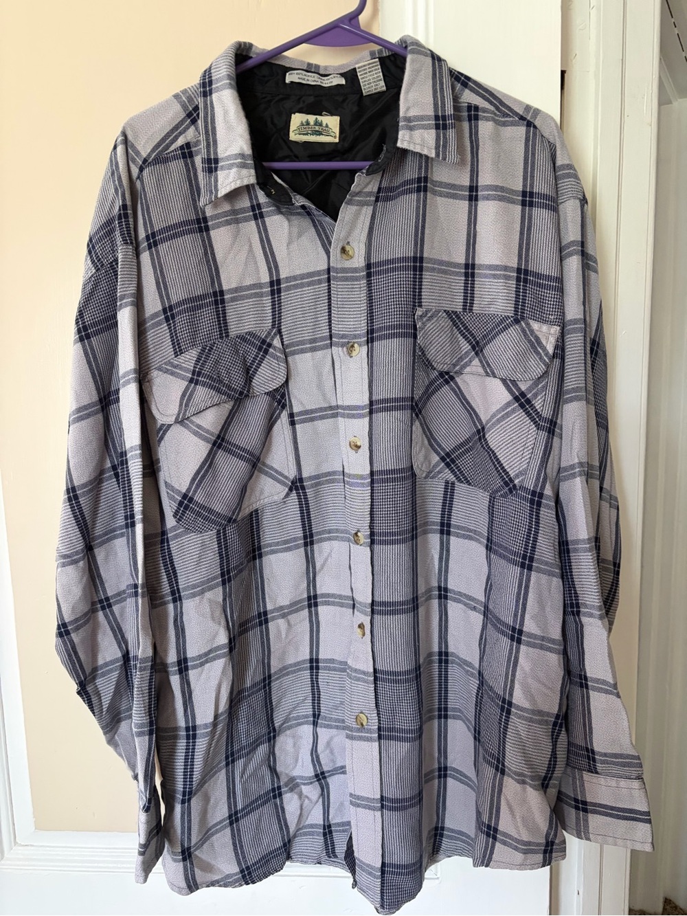 Men's Casual Plaid Button-Down Shirt - Light Gray & Navy